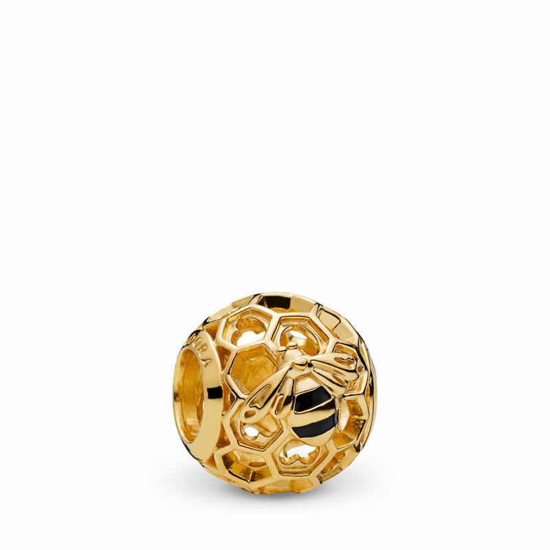 Pandora Shine™ Honeybee Charm - 18ct Gold Plated/Enamel/Black - Canada | YK4416LH